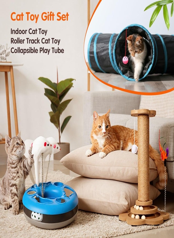 PullCrease 3 Pack Kitten Interactive Toys, Collapsible Pet Cat Tunnel Tube, Cat Scratching Post, 2-Layer Kitten Toys Roller Tracks with Spring with Feather Interactive Balls for Pet Rabbits - Image 5